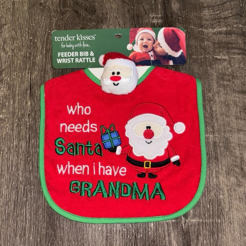 Tender Kisses Baby Christmas Bib and Wrist Rattle